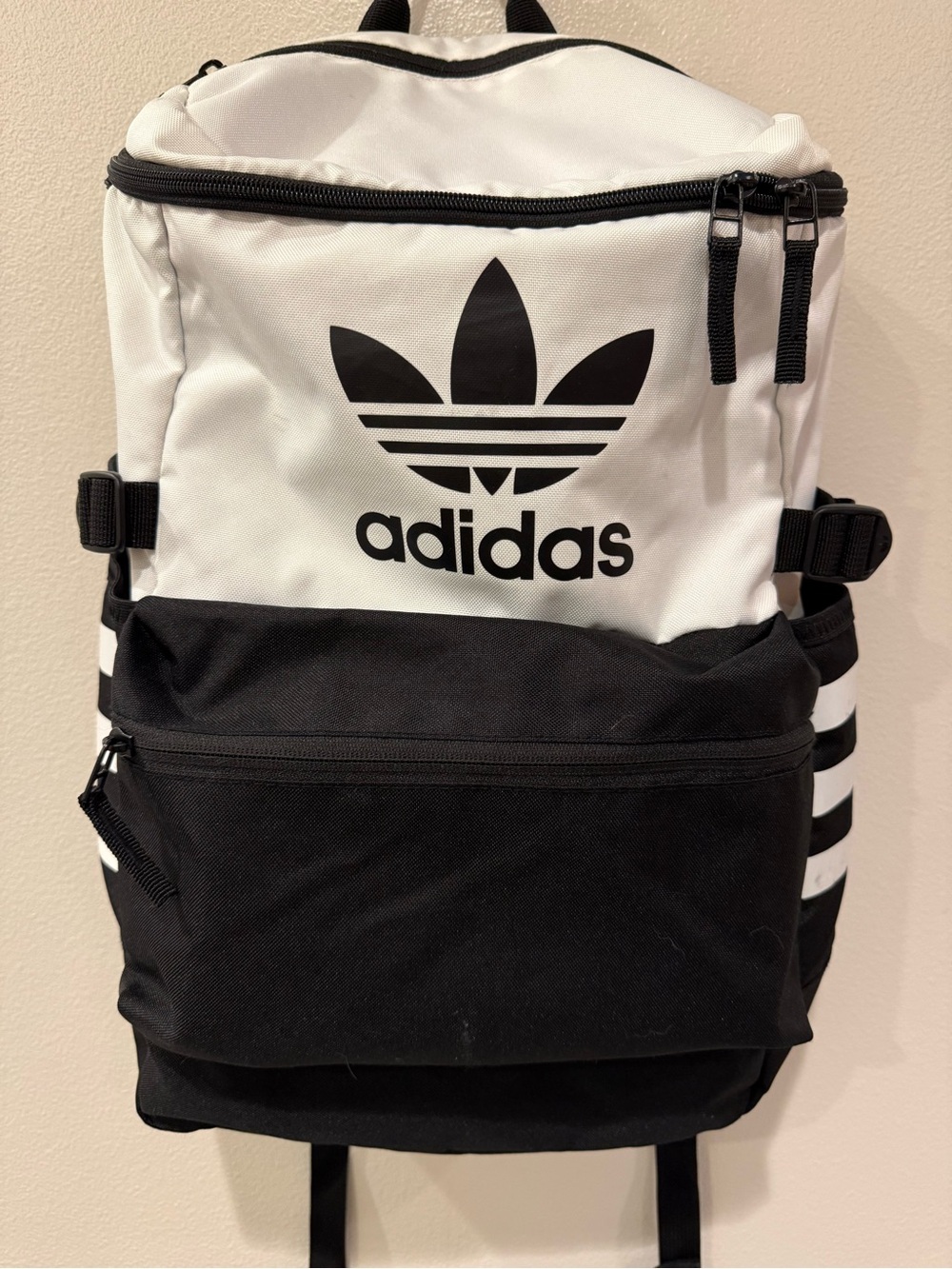adidas White and Black Trefoil Daypack Backpack